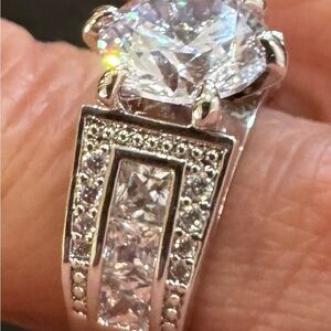 Sterling Silver CZ Cubic Zirconia Cocktail Ring-Size 4 Costume Jewelry